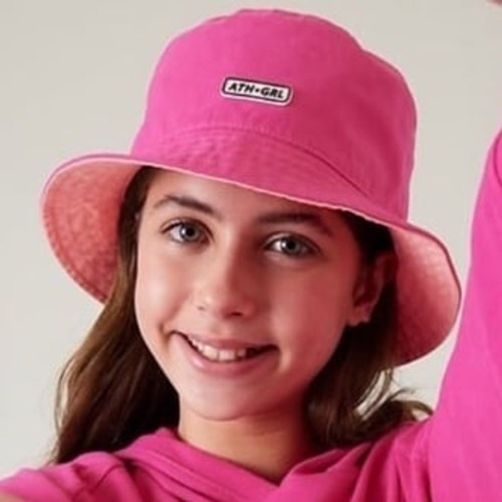 Athleta Girl Reversible Bucket Hat Salvia Pink/Tropical Peach Approx. Size 4-8